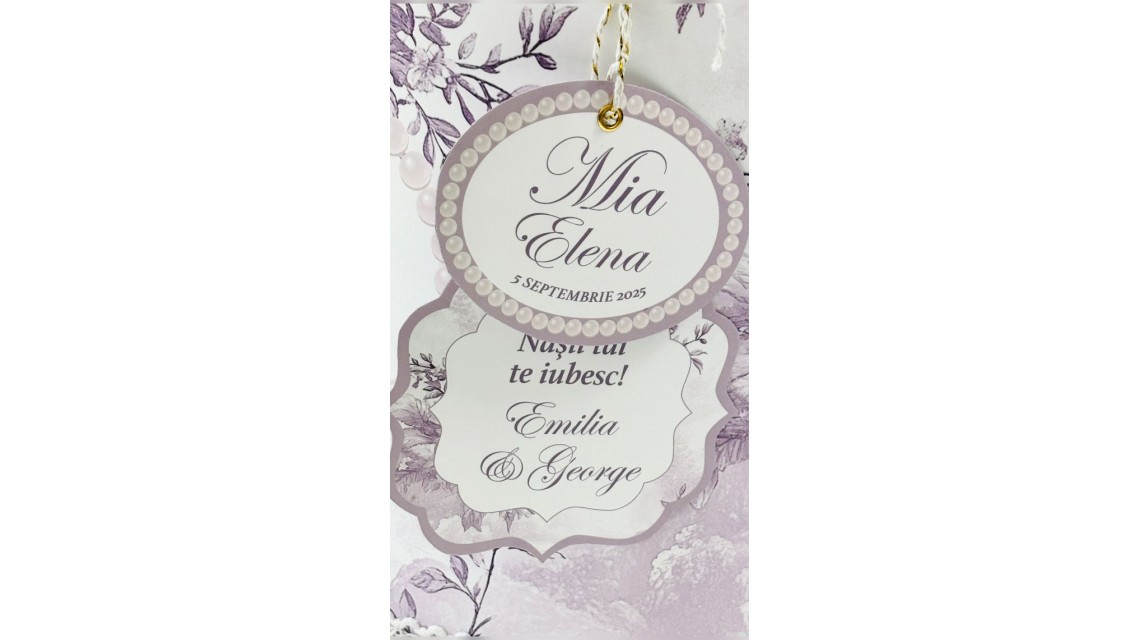 Trusou botez Purple Toile cu fluturi și flori mov personalizat 11
